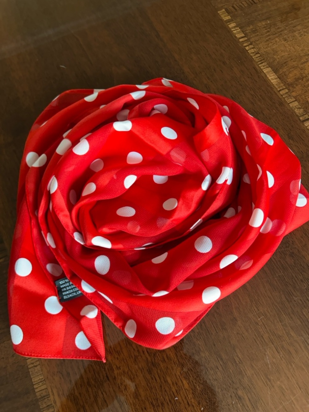 Red and White Polka Dot Scarf Korean 13“ x 57“ - Picture 2 of 9